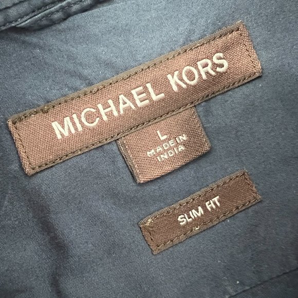 Michael Kors Mens Slim-Fit Stretch-Cotton Button Down Dress Shirt Midnight Large - Picture 5 of 6